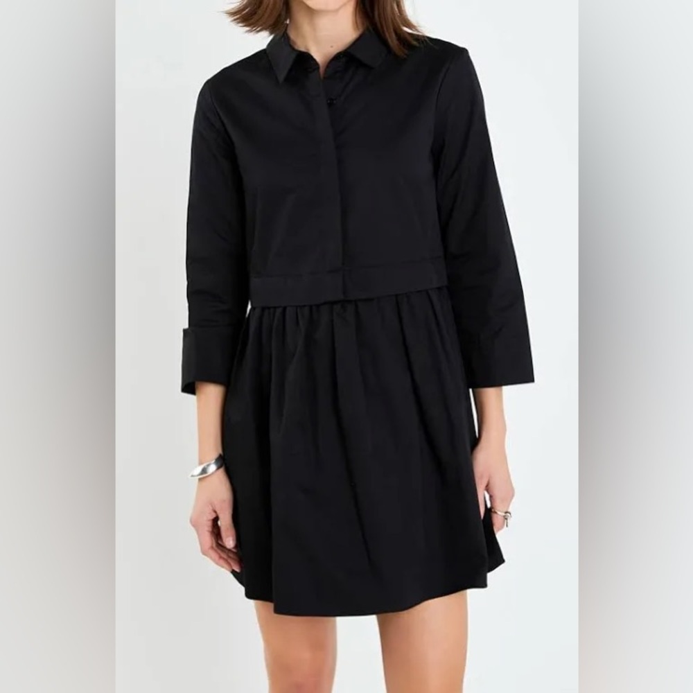 English Factory Long Sleeve Mini Shirtdress Black Small